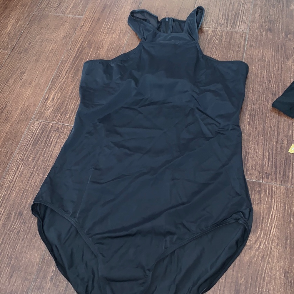 Women’s Balera black leotard - mesh, open back with zipper for ballet and dance
